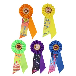 Midi Kleurrijke Rozet Satijnen Linten Wedstrijd 1e 2e 3e Winnaars Award Badge Met Lanyard Voor Paardenshow Of Bruiloft