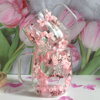 Mug en verre à double paroi avec fleurs séchées, style frais, avec poignée, cadeau créatif, multi-usage, haute esthétique, approvisionnement transfrontalier