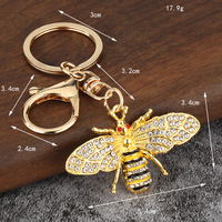 Porte-clés mousqueton abeille scintillant, incrusté de strass, design 3D, accessoire de mode de luxe, en alliage de zinc, découpe et impression, pour sac