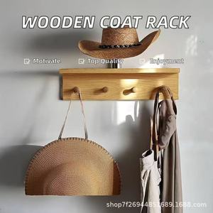 Wooden <b>Wall</b> <b>Mounted</b> Coat Rack With <b>Shelf</b> Natural Color Entryway Bedroom Storage Organizer Nordic Style Hook Rack For Clothes - Product Image 4