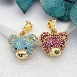 JML grosir 14K emas berlapis kuningan perhiasan mode geometris hewan jimat kristal beruang liontin untuk anak-anak kalung - Product Image 5