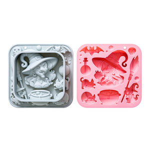 Moldes de Silicona Antiadherentes con Temática de Bruja, Reutilizables, de Grado Alimenticio, Lindos Moldes Magnéticos de Silicona para Chocolate, Dulces y Hielo - Product Image 2