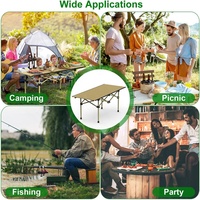 Table de pique-nique extérieure portable en métal Table à manger de camping pliable facile à transporter avec matière plastique pour rouleau de gâteau