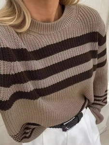 Suéter Elegante de <span class=keywords><strong>Lana</strong></span>/Viscosa a Rayas para <span class=keywords><strong>Mujer</strong></span>, Estilo Coreano, Holgado, Casual, Otoño-Invierno, Estilo Europeo Americano, Rejuvenecedor - Product Image 4