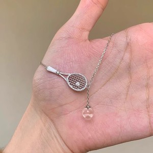 Unique Design Silver Plated Tennis Racket Pendant Necklace with Crystal Ball Cubic Zirconia Tennis Racket Charm Necklace - Product Image 2