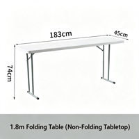 Table de conférence pliante rectangulaire portable de 183 cm, plateau en plastique HDPE pour exposition et restauration.