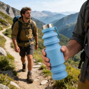 Botella de Agua de Silicona de Grado Alimenticio de 550 ml con Anillo Central, Libre de BPA, a Prueba de Fugas, Taza de Silicona Suave para Senderismo y Viajes - Product Image 3