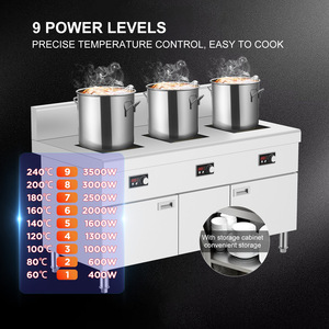 Équipement de cuisine pour restaurant commercial, cuisinière à induction électrique à 3 brûleurs, corps entièrement en acier inoxydable, cuisinière à induction - Product Image 1