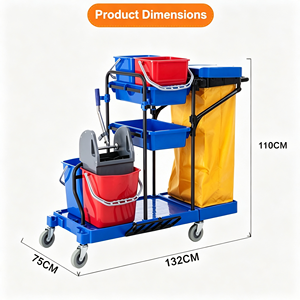 Chariot de nettoyage commercial pour hôtels et hôpitaux, chariot de conciergerie avec seaux amovibles, support à déchets, étagère multi-niveaux, silencieux - Product Image 3