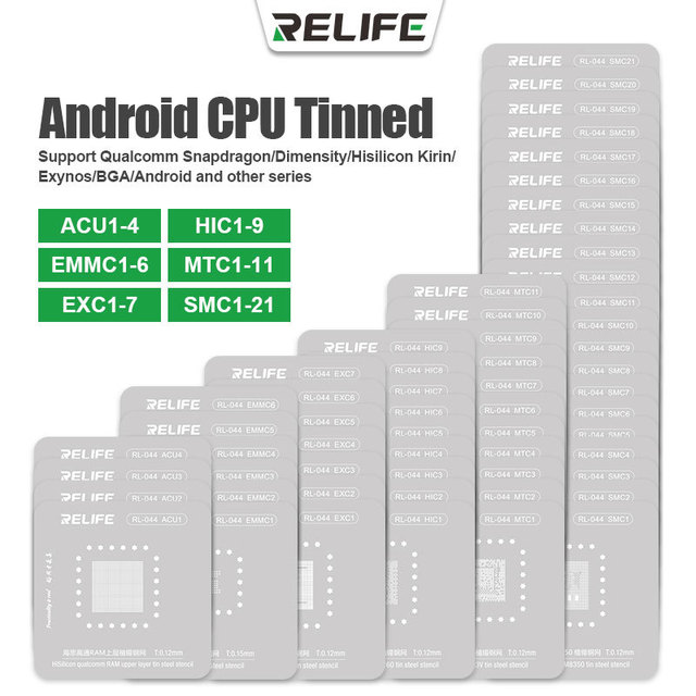 RELIFE RL-044 58Pcs Android CPU BGA Reballing Stencil Soldering Kit for Samsung Huawei Xiaomi EMMC Chip Planting Tin Repair Tool