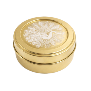 Boîte à épices élégante en métal doré avec motif paon, résistante à la poussière, conteneur de stockage d'herbes aromatiques, capacité 125 ml, artisanat indien pour la maison - Product Image 1