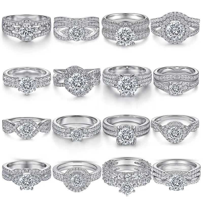 แหวนไม่เสื่อมเสีย925เงินสเตอร์ลิงแหวนหมั้นแหวนสำหรับเจ้าสาวแหวนคิวบิกเซอร์คอนคู่แต่งงานแหวนสัญญา