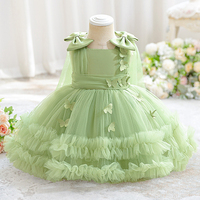 Gaun Formal Tanpa Lengan untuk Bayi Perempuan Usia Baru Lahir, Panjang Selutut, Berbahan Mesh dengan Hiasan Pita, untuk Pertunjukan Piano Anak, Nyaman Dipakai