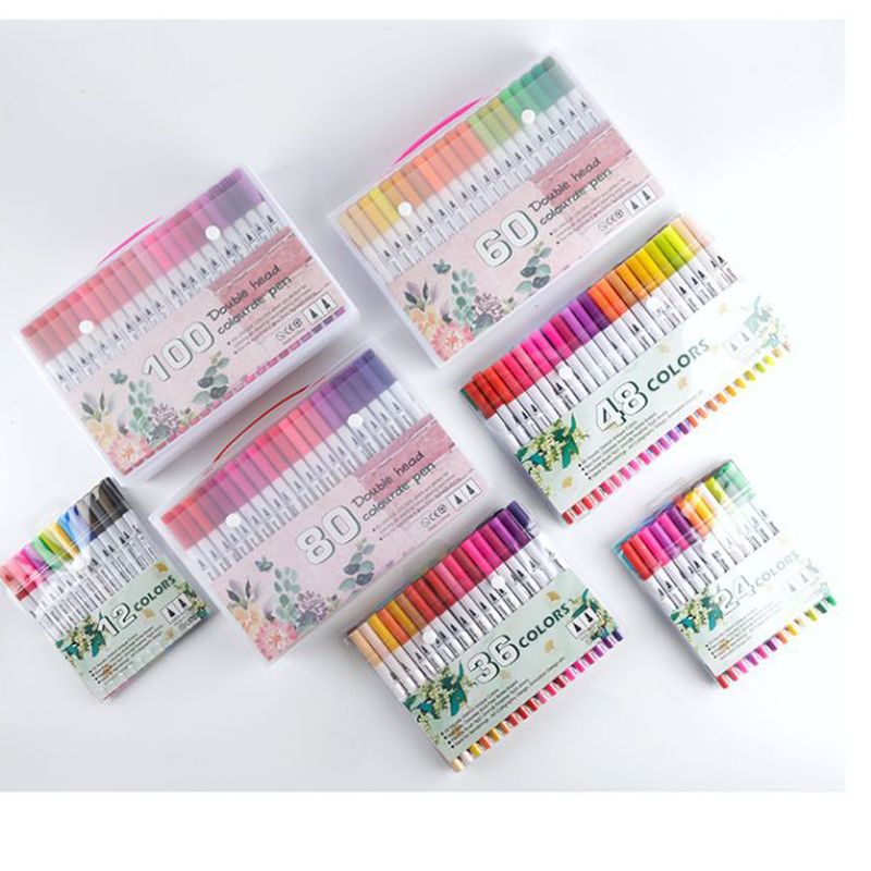 36 цветов белая бочка две головки кисти и тонкие наконечники моющиеся цветные ручки маркер с кистью и мелким наконечником для студентов