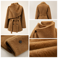 Manteau d'hiver personnalisé OEM/ODM pour femme, en laine et mélanges, couleur unie, avec ceinture longue tissée, écologique et décontracté