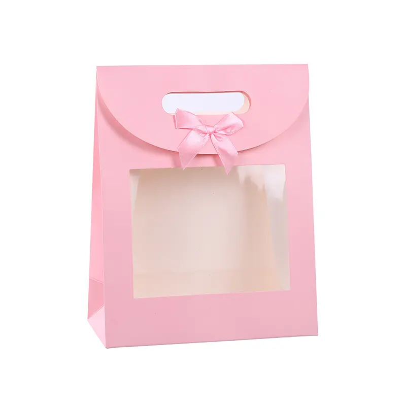 Recycelte bunte Geschenkt üte Art Paper Ribbon Deco Fliege Geburtstag Hochzeits geschenk Handtasche mit klarem Fenster