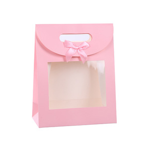 Sac cadeau en papier recyclé coloré, ruban d'art, nœud papillon, cadeau d'anniversaire, de mariage, sac à main avec fenêtre transparente - Product Image 1