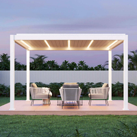 Pergola motorisée à toit à lames orientables en aluminium étanche, cadre thermolaqué LED, écologique, moderne, pour balcon et jardin, arche en option