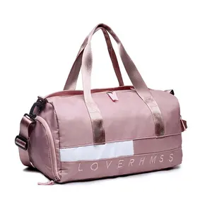 Bolsa de viagem de nylon esportiva, moderna, personalizada, preta, duffle, para academia, ar livre, compartimento para sapatos