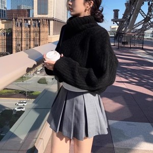Pull col roulé côtelé pour femme 100% coton coupe ample taille unique couleur unie automne hiver tricot décontracté gris blanc - Product Image 4