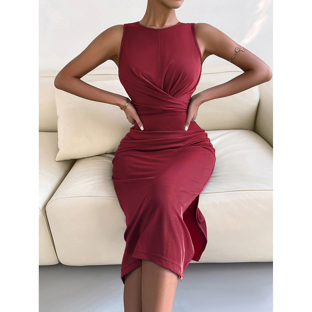 New Fashion Unique Design Knitted Solid Color Evening Dress Sleeveless Women Dress New Fashion Unique Design Knitted Solid Color Evening Dress Sleeveless Women Dress