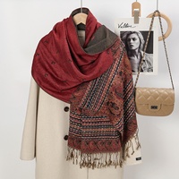 Écharpe en Voile Jacquard Ethnique avec Gland Rétro Châle Pashmina en Coton pour Musulman Parfaite pour l'Hiver Nouvelle Arrivée Printemps