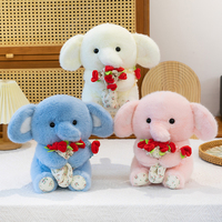 Muñeco de Peluche de Elefante Adorable con Ramo de Rosas, Tejido Suave para la Piel, Relleno de Algodón PP, Venta al por Mayor de Fábrica