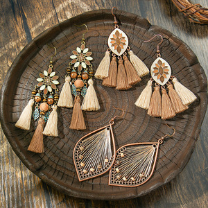 Pendientes de borla bohemios de hilo de algodón encerado con baño de bronce antiguo para mujer, joyería de fiesta 2024 - Product Image 1