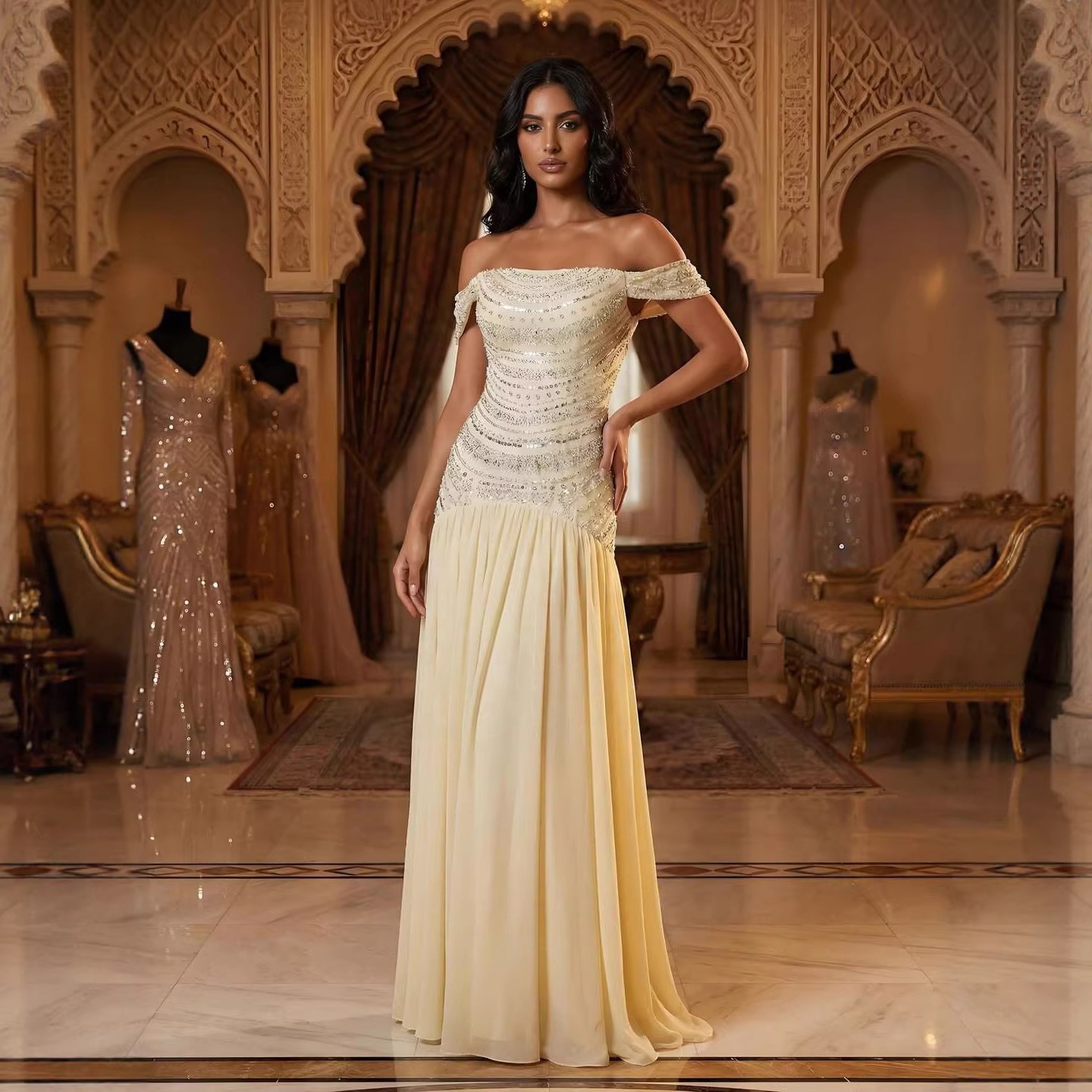 Elegant Pale Yellow Wedding Dresses - Floor-Length Chiffon Gowns
