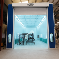 Cabine de peinture automobile RuiBo avec panneaux bleu foncé, porte à enroulement, filtre de plafond et échappement latéral pour atelier