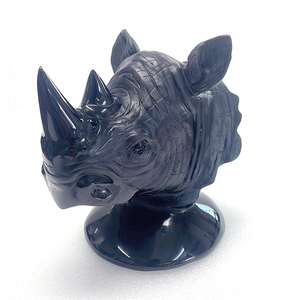 Scultura <span class=keywords><strong>di</strong></span> Rinoceronte in Pietra Nera Naturale Intagliata a Mano, Decorazione per <span class=keywords><strong>Giardino</strong></span> e Casa in Stile Animale, Artigianato Scolpito - Product Image 1