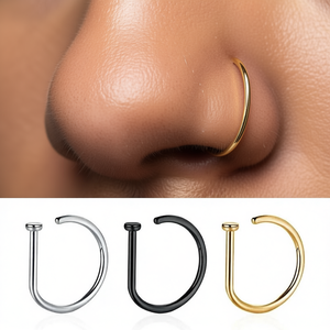 Anello per il Naso in Acciaio Inossidabile Placcato Oro, Design Classico a Gancio per Uso Quotidiano, Gioiello Unisex per Piercing - Product Image 2
