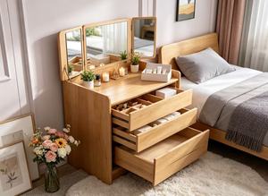 Premium Solid Oak 3 Drawer Dresser Dressing Cabinet With Detachable <b>Mirror</b> Bedroom Makeup <b>Vanity</b> Chest - Product Image 4