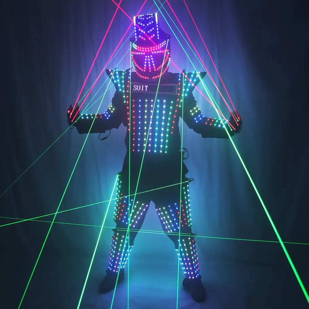 Full-Color LED Robot Suit Laser Costume Jacket Green Model Show Dance DJ Bar Performance Dress for Party