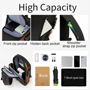 Usine personnalisé unisexe étanche bandoulière sac de messager antivol USB codé serrure fermeture éclair une fronde mode pour le voyage - Product Image 4