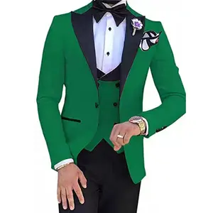 2件绿色男士燕尾服套装男士婚礼派对夹克长裤