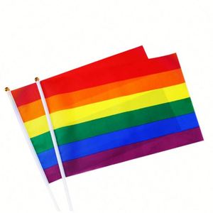 Bandera de Mano Arcoíris 14x21cm LGBTQ de Poliéster con Serigrafía, Duradera, Ecológica, Colores Vibrantes, Patrones Personalizables - Product Image 2