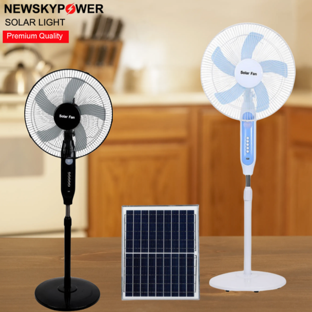 China Manufacturer 16inch 25W Blade DC/AC Solar Celling Standing High Air-Flow Rechargeable Fan With USB and LED Light