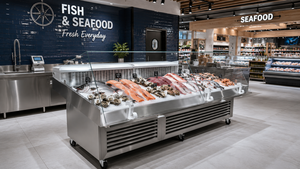 Mostrador Refrigerador Comercial de Acero Inoxidable para Pescado Fresco, Vitrina Exhibidora de Mariscos con Cubierta de Vidrio - Product Image 4