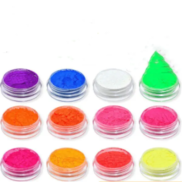 Vente chaude En Gros Néon Couleurs Pigments Fluorescent Phosphorescent Pigment Poudre Pour Vernis À Ongles