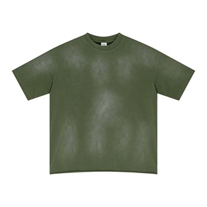 Camiseta de estilo americano, camiseta lavada con degradado de tela, camiseta Vintage con borde de hombro - Product Image 2