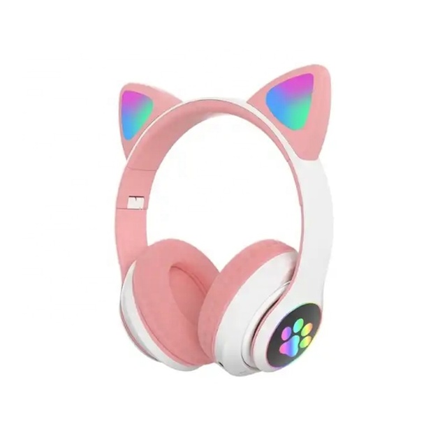 Hot Cat Ear LED Light up Foldable Wireless Kids Headphones Over-Ear Adjustable Stereo Children Headset With Microphone for Kids