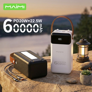 <span class=keywords><strong>Batterie</strong></span> externe Maimi 60000mAh 22.5W avec câbles intégrés et écran LED pour le camping en extérieur - Product Image 1