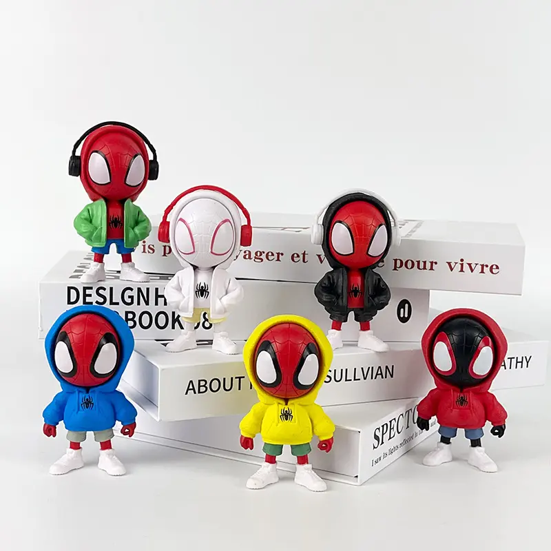 BJ Neues Produkt niedliche Figur Spider-Man: Across the Spider-Verse Q Version Spielzeug 6 Stück/Set Desktop-Dekoration Auto Platzierung