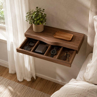 Meuble-lavabo flottant en noyer courbé avec tiroir dissimulé, table de maquillage murale, table miroir et console d'entrée