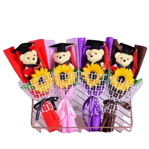 Wholesale Cute Graduation Souvenir Teddy Bear Plush Sun Flower Bouquet for Graduation Party Decorations