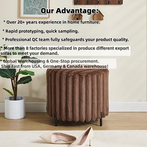 Ottoman <span class=keywords><strong>rond</strong></span> moderne et durable en fausse <span class=keywords><strong>fourrure</strong></span>, revêtement marron pour chambre à coucher, salon, hôtel - Product Image 5