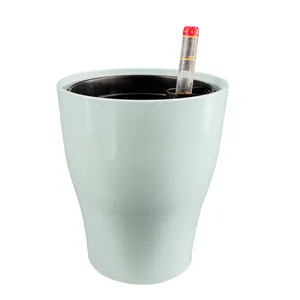 Vaso de flores de plástico, vaso para jardim, área interna, inteligente, redondo, branco, plantador de rega automática