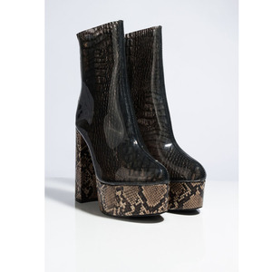 2025 arrivi moda signora nera serpente stivaletti con plateau tacco grosso da donna - Product Image 4