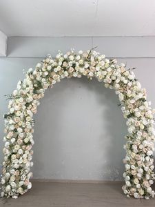 Arco de Flores Artificiales Redondo, Color Blanco Marfil y Rosa Champán, Follaje Verde, Arco Floral de Seda para Decoración de Bodas - Product Image 3